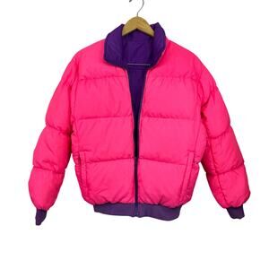 Columbia Reversible Down Puffer Jacket Vintage Hot Pink Purple Large Ski Coat